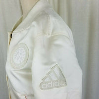 Adidas x Dehen McDonalds Silky Satin Bomber Baseball Jacket Womens L Ivory USA