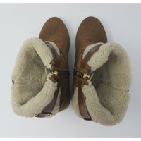 Marc Fisher Buckle Ankle Boots Faux Fur Shearling Suede Side Zip Tan Women's 7M