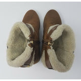 Marc Fisher Buckle Ankle Boots Faux Fur Shearling Suede Side Zip Tan Women's 7M