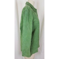 JM Collection Green LEATHER Suede Full Button Up SHIRT JACKET Womens M Celery