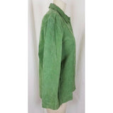 JM Collection Green LEATHER Suede Full Button Up SHIRT JACKET Womens M Celery