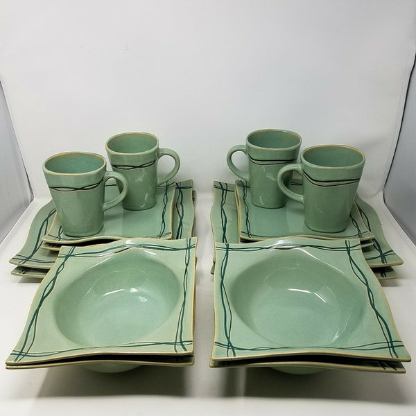 Studio Nova Dinnerware Set Mystic Cove Green HA101 Pattern 4 Place Settings 16pc