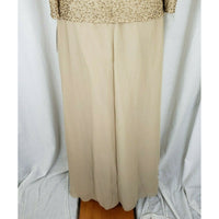 Lawrence Kazar Beaded Dress Drape Neck Long Maxi Womens 6 Formal Gown Gold Tan