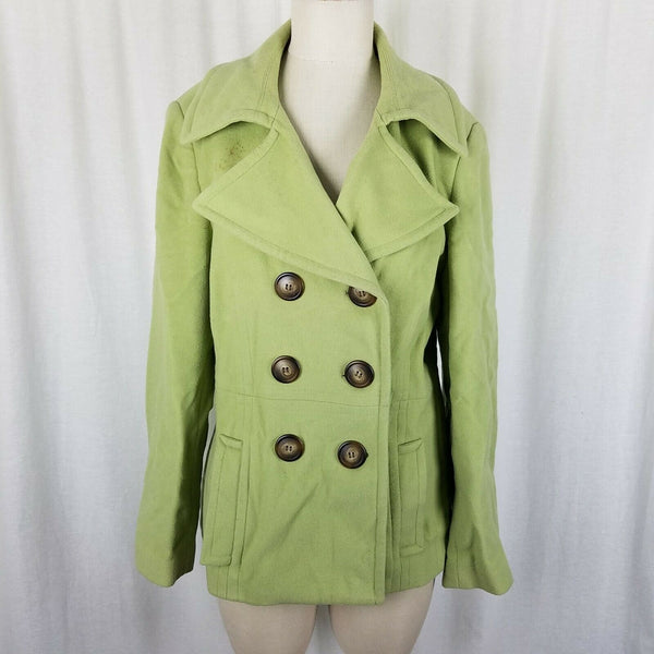 Tribal Wool Cashmere Double Breasted Peacoat Jacket Short Coat Womens 10 Green