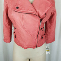 Bar III Vegan Faux Leather Berkeley Cropped Motorcycle Moto Jacket Womens M Pink