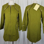 Paula Hian Luxe Raw Edge Metallic Trim Woven Long Blazer Jacket Coat Womens S