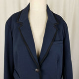 Gap Academy Uniform Brit Knit Blazer Jacket Womens 14 Crest Buttons Piping Navy