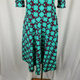 Lularoe Green Medallion Jersey Knit Dress Womens L Scoop Neck Twirl 3/4 Sleeve