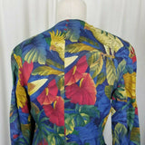 Bogner Linen Tropical Cockatoo Collarless Blazer Jacket Womens 8 Vintage 1980s