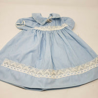 Vintage Ruffles Lace Twirl Baby Doll Dress Girls 3-6 Months Blue White Dressy