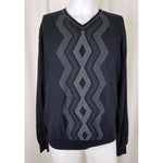 Perry Ellis VNeck Argyle Chevron Pullover Sweater Mens M Lightweight Black Gray