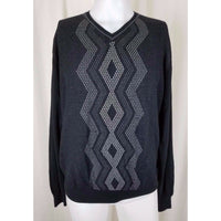 Perry Ellis VNeck Argyle Chevron Pullover Sweater Mens M Lightweight Black Gray