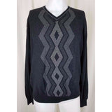 Perry Ellis VNeck Argyle Chevron Pullover Sweater Mens M Lightweight Black Gray