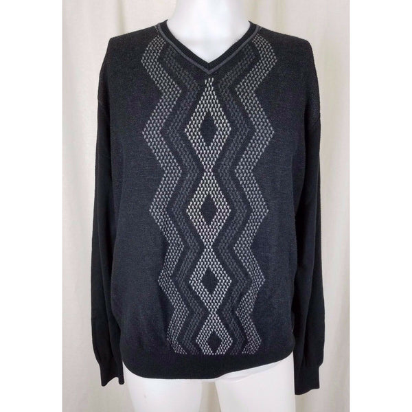 Perry Ellis VNeck Argyle Chevron Pullover Sweater Mens M Lightweight Black Gray