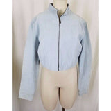 Wilsons Leather Maxima Cropped Zip Moto Cafe Racer Jacket Womens L Seafoam Blue