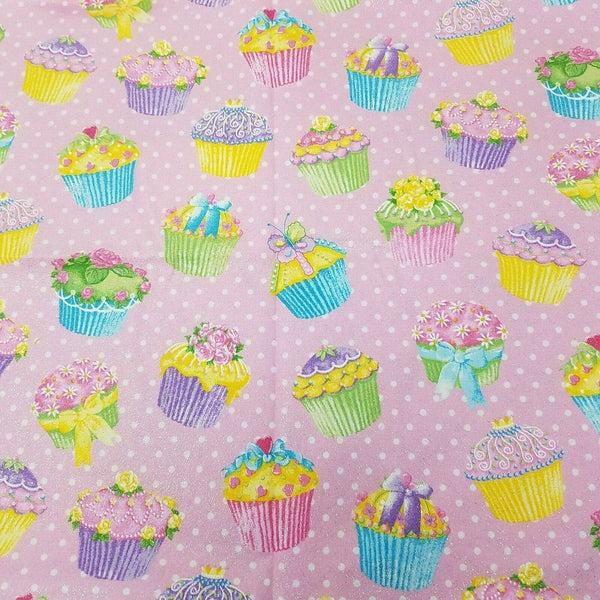 Cupcakes Fabric Traditions Pink Glitter Flannel 100% Cotton 2008 Girls 2 Pieces