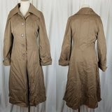 Vintage Plaid Insulated Blanket Lined Rain Trench Coat Womens XS S Tan Khaki 70s