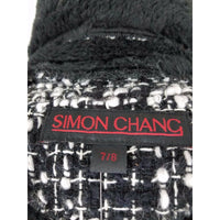 Simon Chang Boucle Woven Tweed Plaid Vegan Faux Pile Fur Lined Jacket Womens 7 8