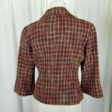 Coldwater Creek Woven Plaid Cropped 3/4 Sleeve Wool Blend Jacket Blazer Womens 6