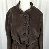 LL Bean Belted Tie Sash Ruffled Corduroy Blazer Jacket Womens 14 Chocolate Brown