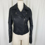 Topshop Vegan Faux Black Leather Cropped Moto Jacket Wide Collar Womens 4 Padded