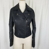 Topshop Vegan Faux Black Leather Cropped Moto Jacket Wide Collar Womens 4 Padded