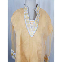 Vintage India Sheer Seersucker Tunic Sari Jacket Top Embroidered Trim Womens XL