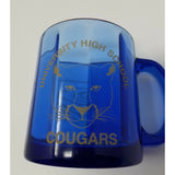 1998 Rose Parade Pasadena University High School Cougars Glass Mug Cobalt Gold