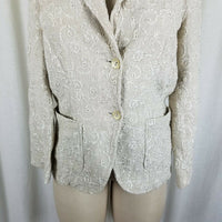 Gui Italy Linen Flax Eyelet Lace Look Woven Button Blazer Jacket Womens 8 Tan