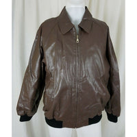 Scandia Woods Brown Leather Jacket Black Fleece Lined Flight Bomber Mens L Zip