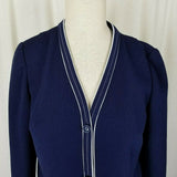 Butte Knit Polyester Blazer Jacket Vintage MCM Womens M Navy Blue White Piping
