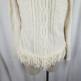 Banana Republic Fringe Hem Cable Knit Aran Sweater Womens L Hippie Boho Italian