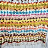 Vintage Crochet Afghan Sonic Crown Striped Print Granny Throw Blanket 55x66 Boho