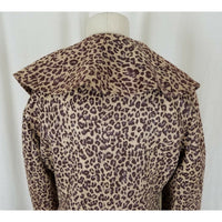 Due+2 Double Breasted Wide Lapel Ruffled Fit & Flare Cheetah Vegan Coat Womens S