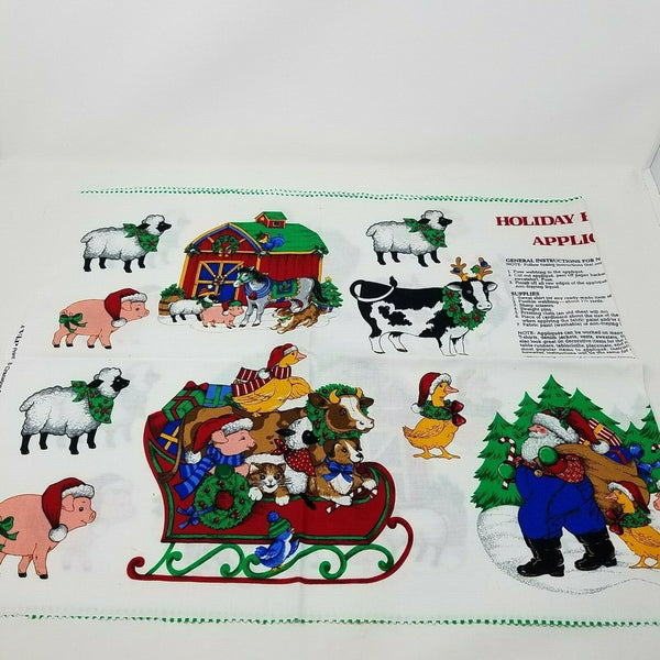 Holiday Friends Print Appliques Fabric Cut & Sew Panel Santa Barn Farm Animals