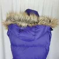 LL Bean Hooded Fur Trim Goose Down Nylon Quilted Puffer Vest Womens S Purple
