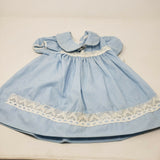 Vintage Ruffles Lace Twirl Baby Doll Dress Girls 3-6 Months Blue White Dressy