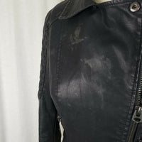 Topshop Vegan Faux Black Leather Cropped Moto Jacket Wide Collar Womens 4 Padded