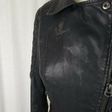 Topshop Vegan Faux Black Leather Cropped Moto Jacket Wide Collar Womens 4 Padded