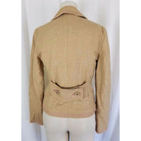 Gap Wool Twill Blazer Jacket Womens S Cropped Preppy Khaki Tan Half Belt Back