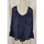 Nanette Lepore Navy Blue Ruffled Pleated Sheer Poet Tunic Blouse Womens 6 USA