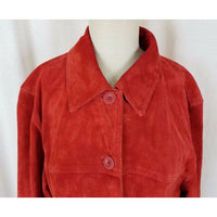 St. John's Bay Washable LEATHER Suede Full Button Up SHIRT JACKET Womens L Red