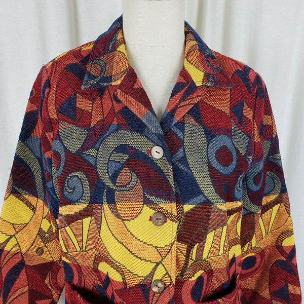 Travel Smith Woven Abstract Tapestry Blazer Jacket Womens S Art to Wear Striped