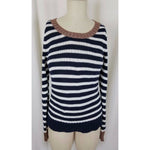 Banana Republic Nautical Striped Navy Blue White Metallic Knit Sweater Womens S