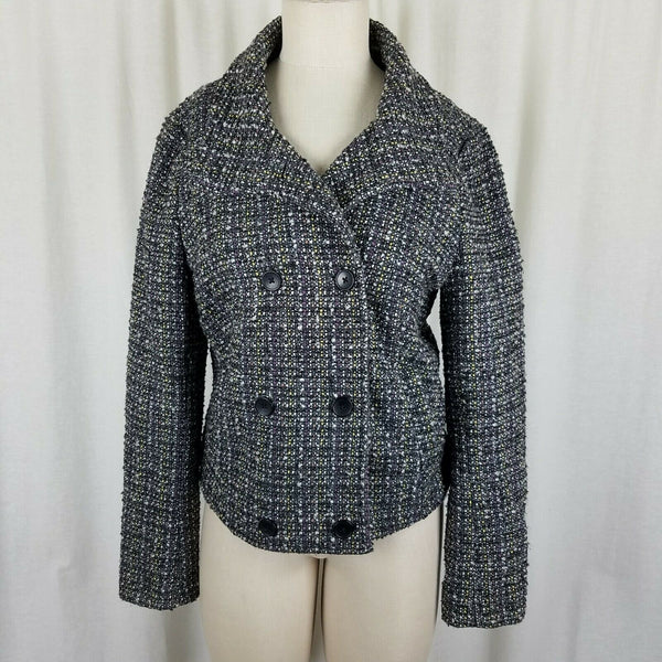Gap Wool Cotton Double Breasted Cropped Mottled Tweed Peacoat Jacket Womens M