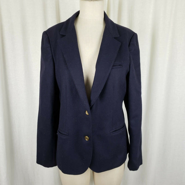 Hannington Boston Wool Blazer Jacket Womens 15 16 Navy Blue Gold Crest Buttons