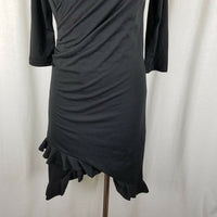 Matti Mamane Black Ruffled Ruched Faux Wrap Jersey Knit Dress Womens 1 S NWT
