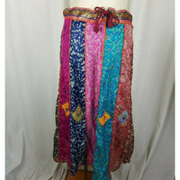 Nepal Silk Patchwork Tribal Ethnic Long Maxi Peasant Prairie Boho Skirt M Loud