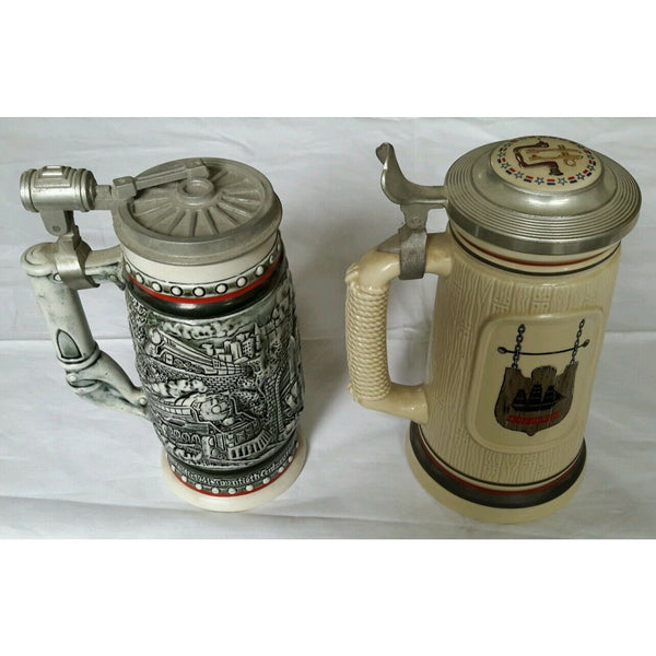 Numbered Avon Large Steins Trains Shipbuilders Ceramarte Brazil Engine Lot of 2