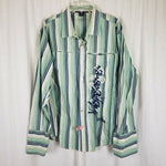 Vintage Le Jean De Marithe + Francois Girbaud Embroidered Striped Shirt Mens XL